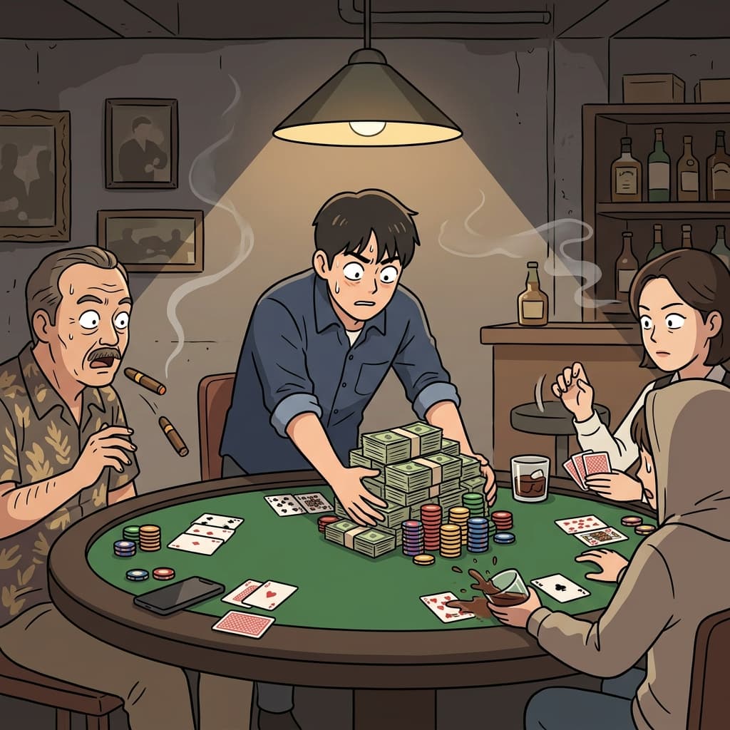 He bet his entire week's salary as a stake in the high-stakes poker game.
