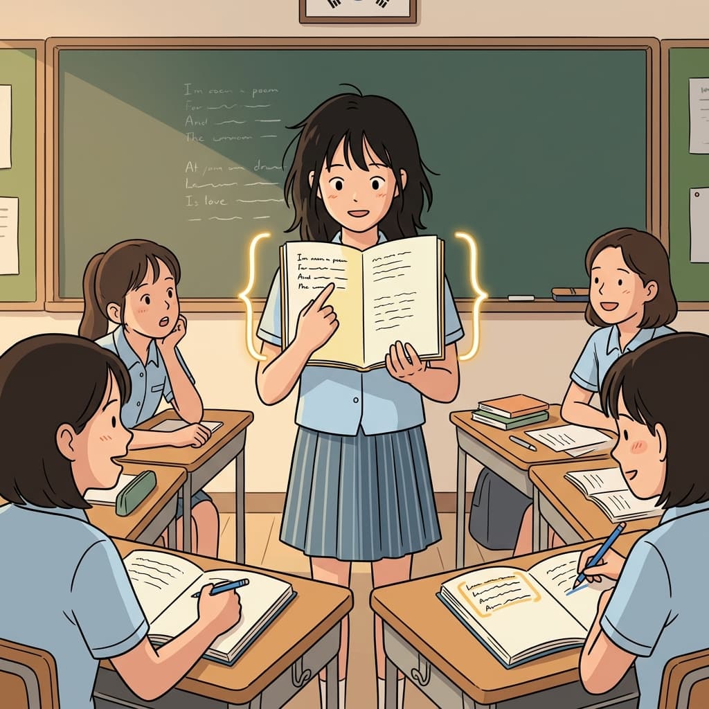 She reads the first stanza of the poem aloud to the class.