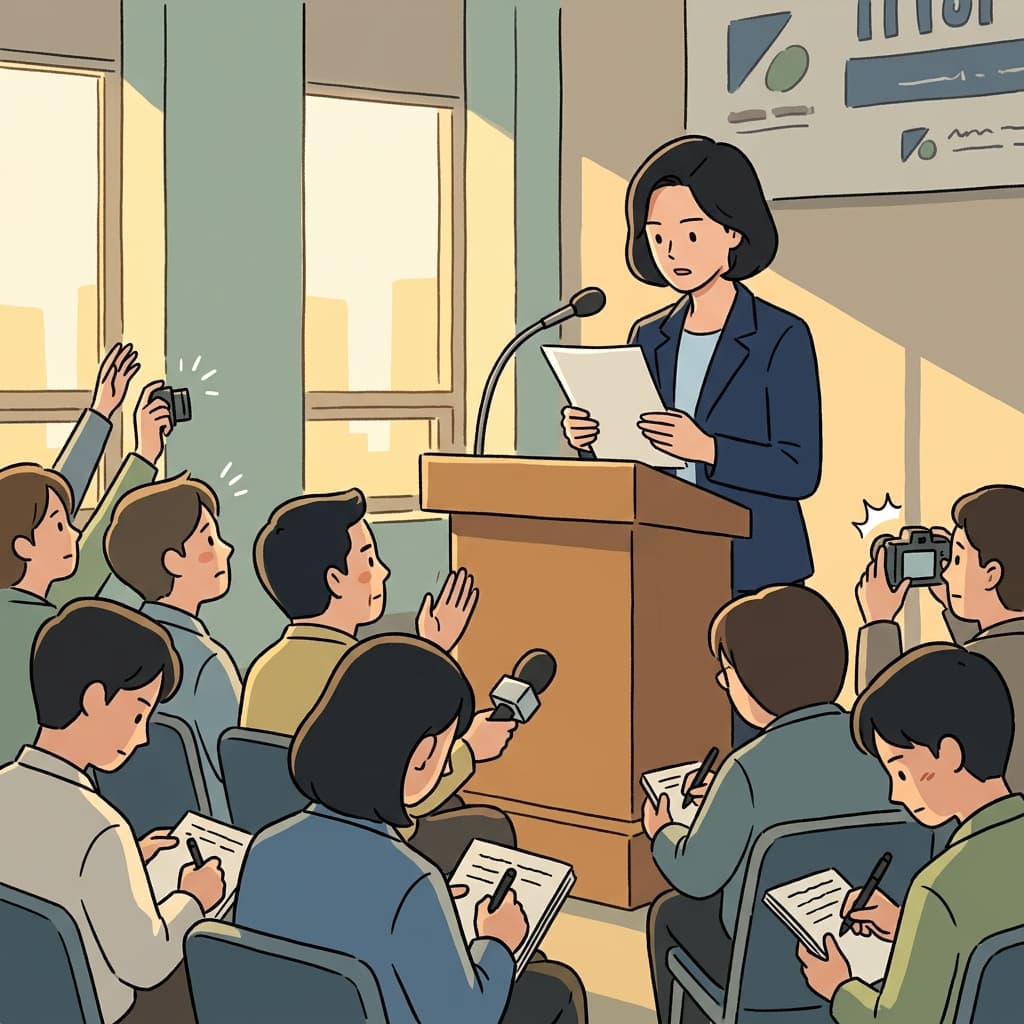 The CEO read a brief statement to reporters about the company's new direction.