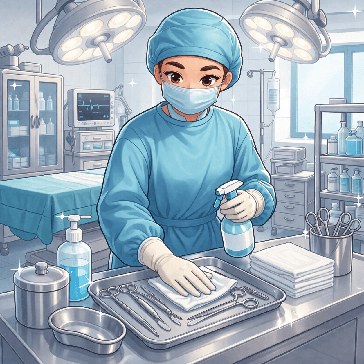 Sterile and worthwhile — every tool gleams clean in the bright surgical light.