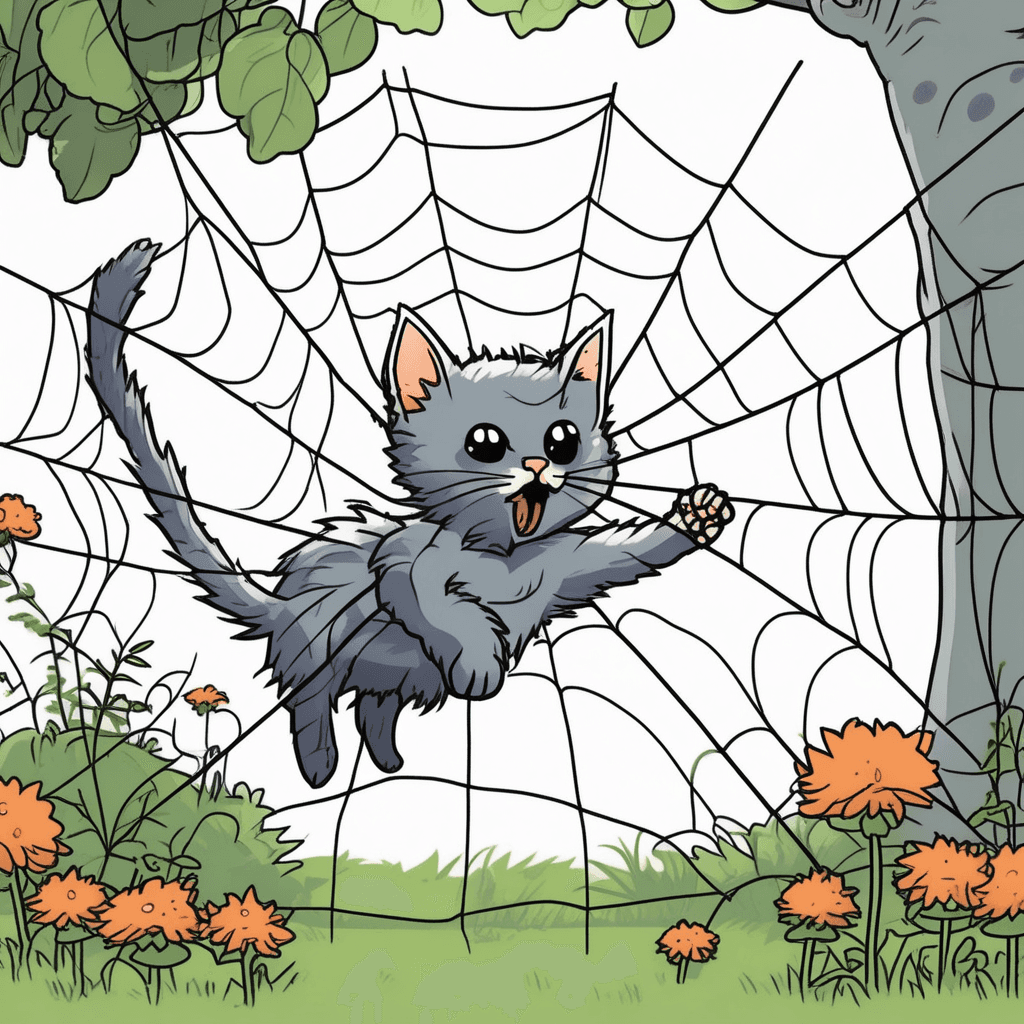 The frightened kitten will stiffen, though by web it's bitten!