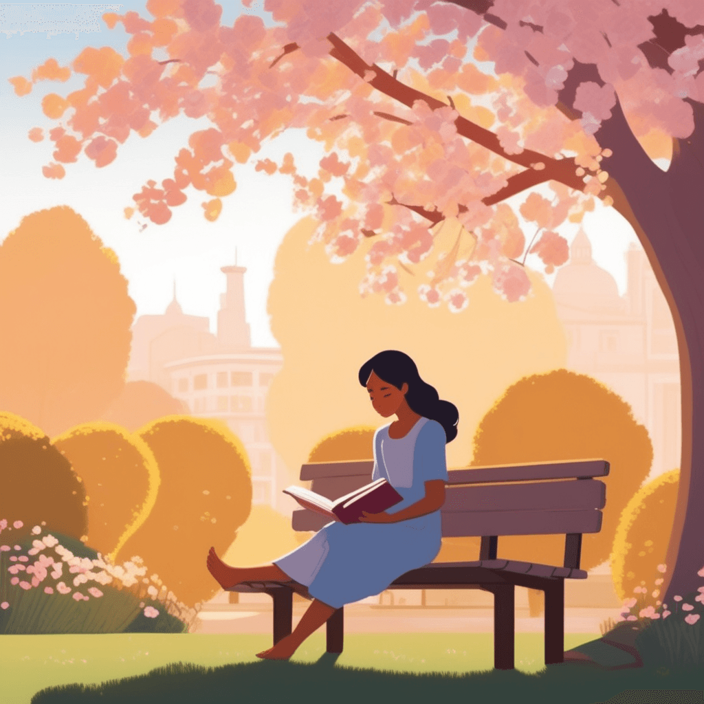 A girl still reading beneath the tree as golden hours pass