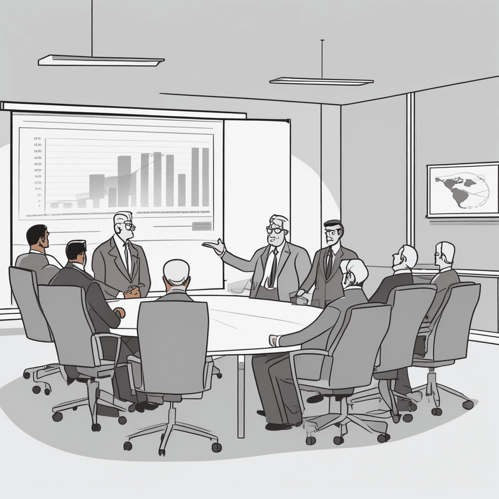 an elderly businessman in a gray suit stands pointing at a blank presentation board with monotone charts. He drones on with the same tired presentation he's given countless times before. The employees around the table show clear signs of boredom with drooping eyelids and blank stares. Several workers slump in their chairs while others check their watches impatiently. One person's head nods as they fight off sleep during the uninspiring routine meeting. a completely dull and boring situation lacking any originality or excitement
