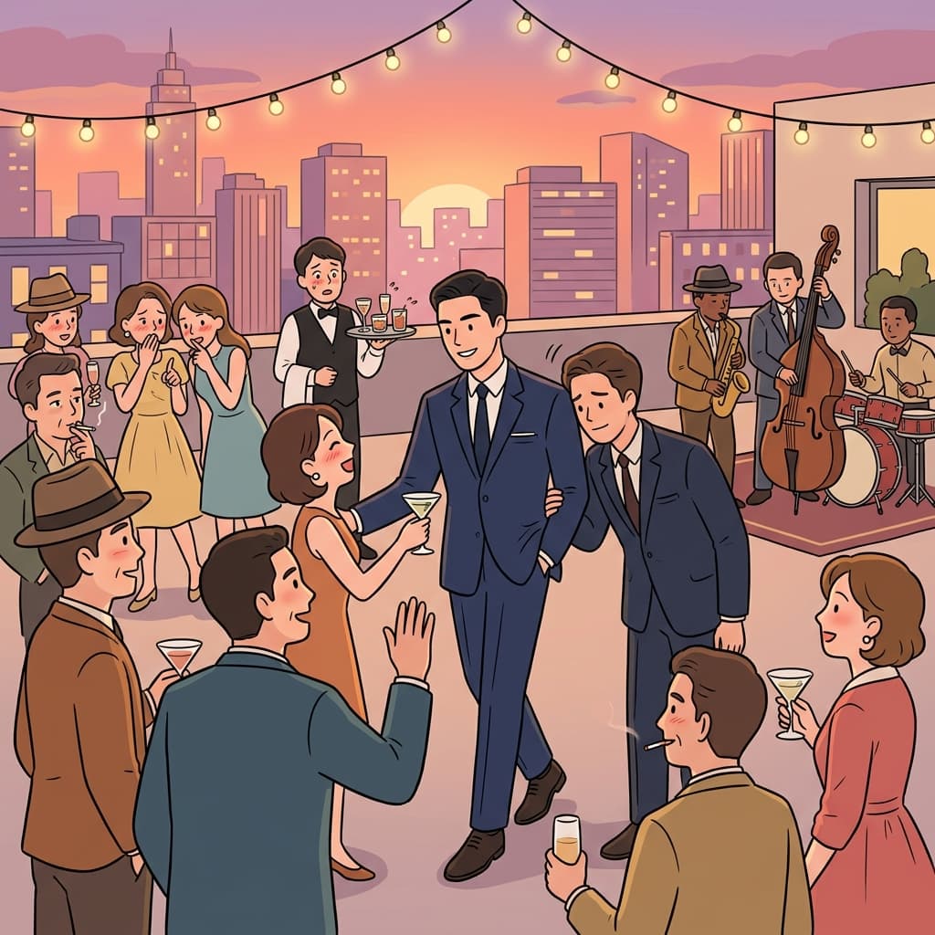 The suave gentleman charmed everyone at the rooftop cocktail party.