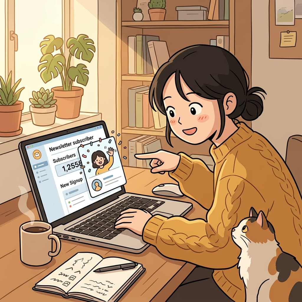 Every morning she checks if her newsletter gained a new subscriber overnight.