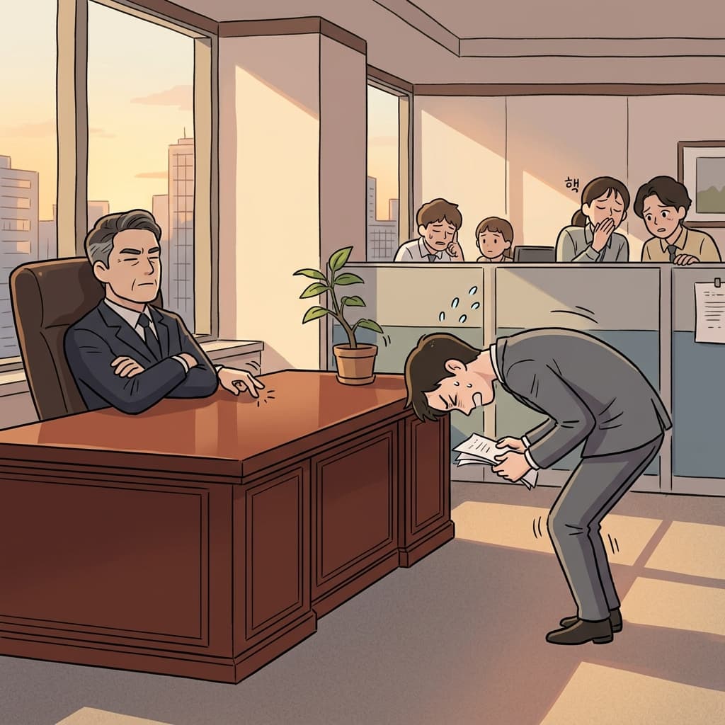 The subservient assistant bowed low, agreeing with every word his boss said.