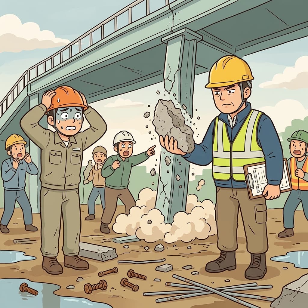 The bridge collapsed because contractors used substandard materials to save money.