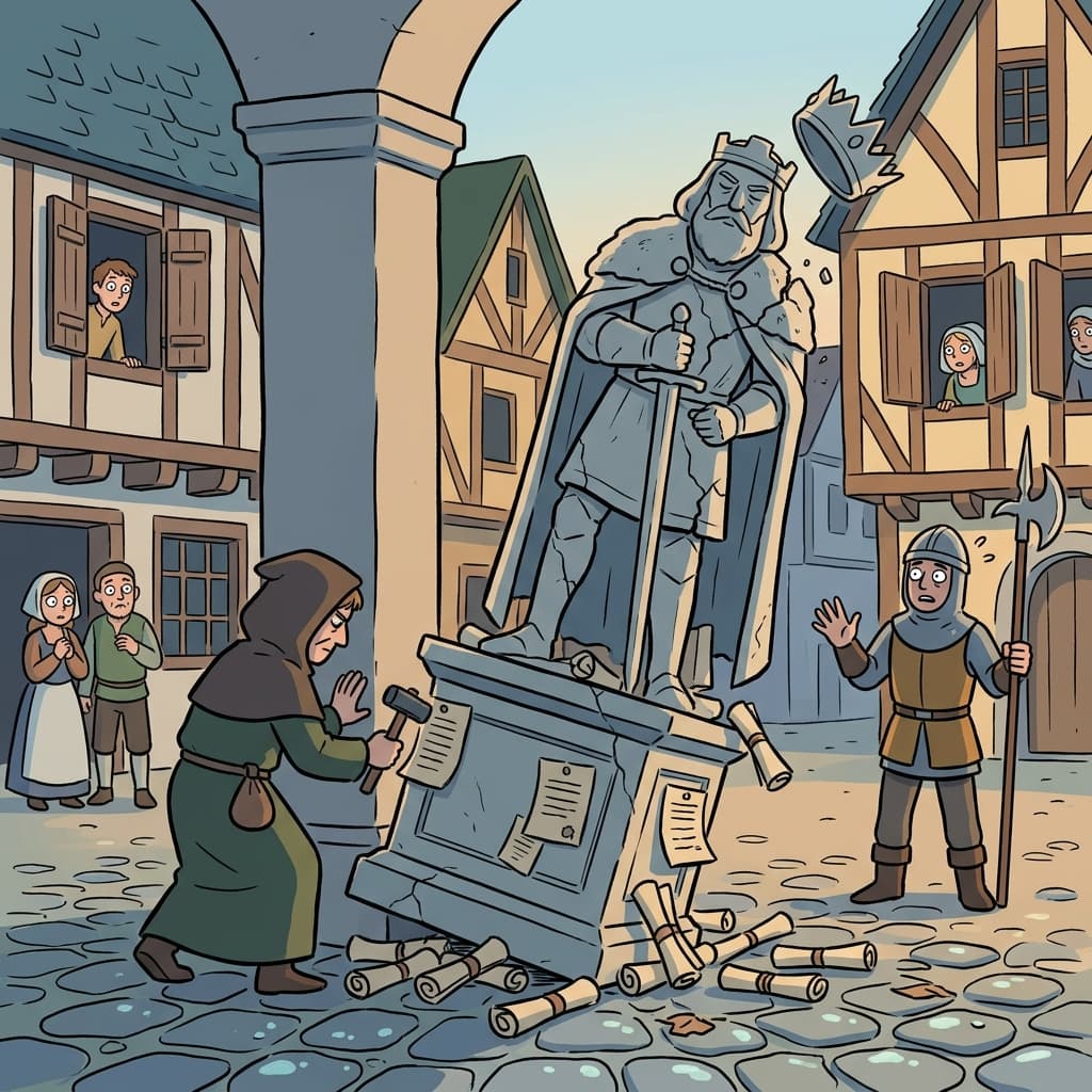 The rebel scribe's secret pamphlets caused the subversion of the old king's authority.