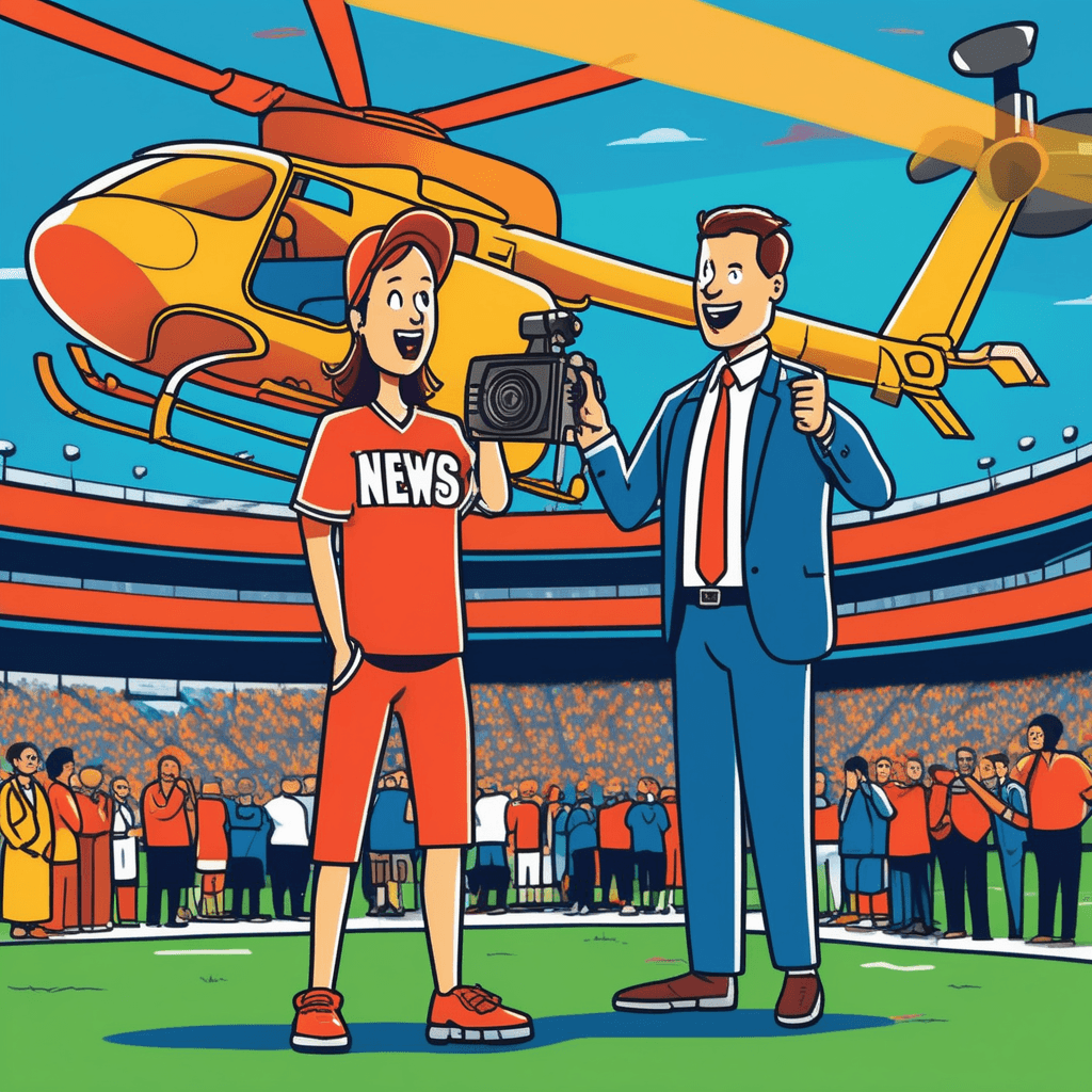 The supporter cheers beside the reporter near the transporter!
