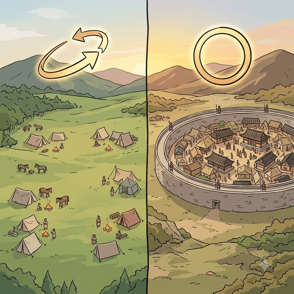 The guards patrolled the circular stone wall surrounding the ancient fortress, protecting everything within its boundaries.