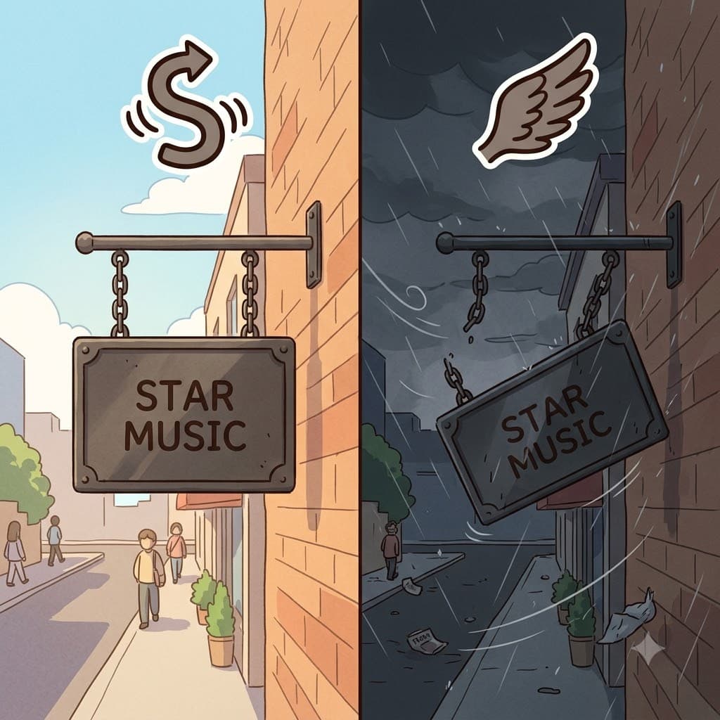 S(sway) + WING(wing) — deciding to S(sway) like a massive WING(wing) in the storm, the broken sign began to dangerously swing.