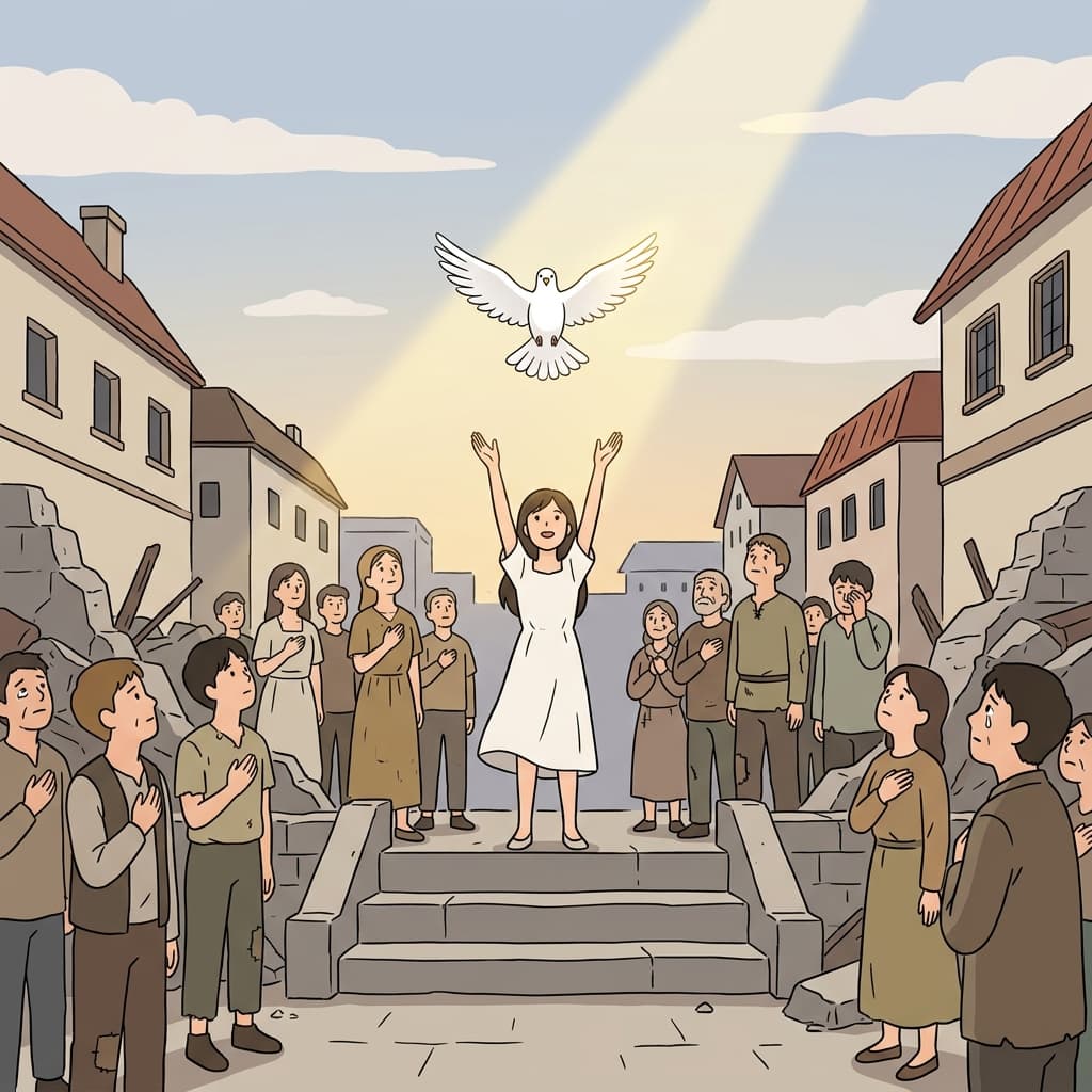 The dove she released was symbolic of peace after the long war.