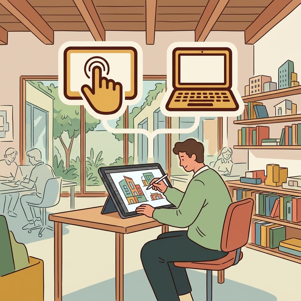The architect sketched building designs on a tablet. (TOUCHSCREEN + PORTABLE COMPUTER = TABLET)