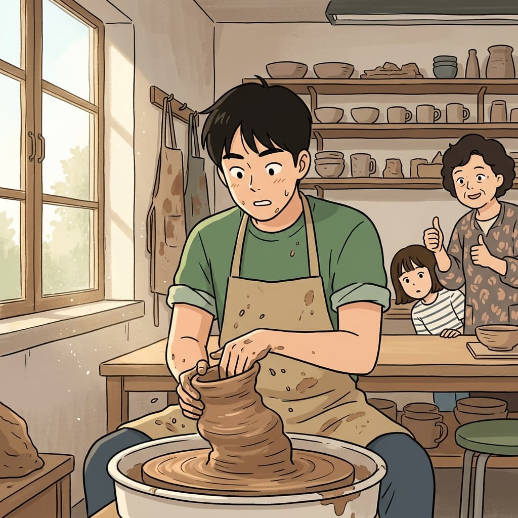 Nervous but curious, he decided to take a stab at pottery for the first time.