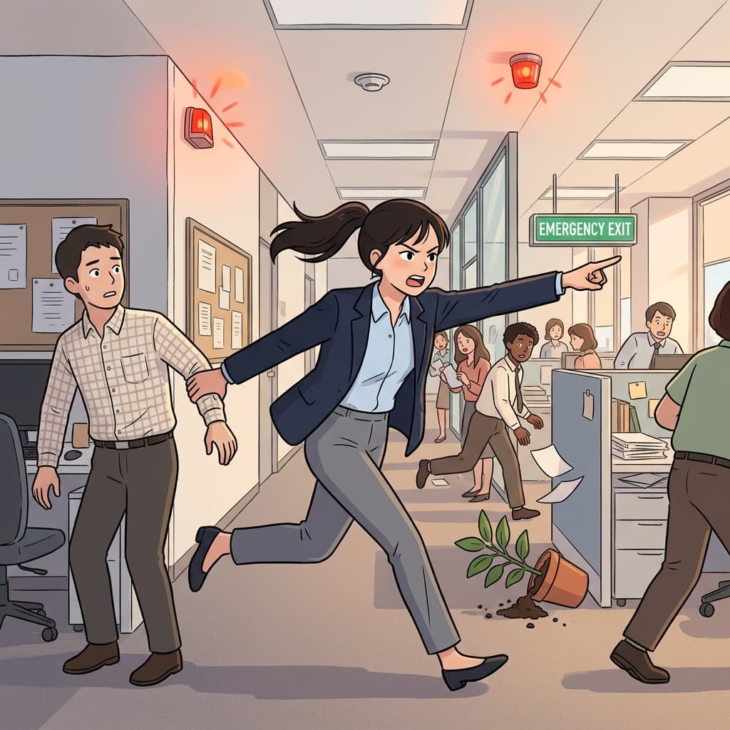 When the fire alarm rang, she didn't hesitate to take action and evacuate everyone.