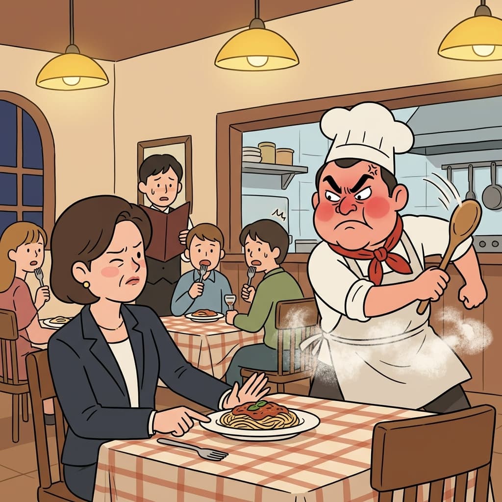 The chef didn't take kindly to a customer criticizing his signature pasta dish.