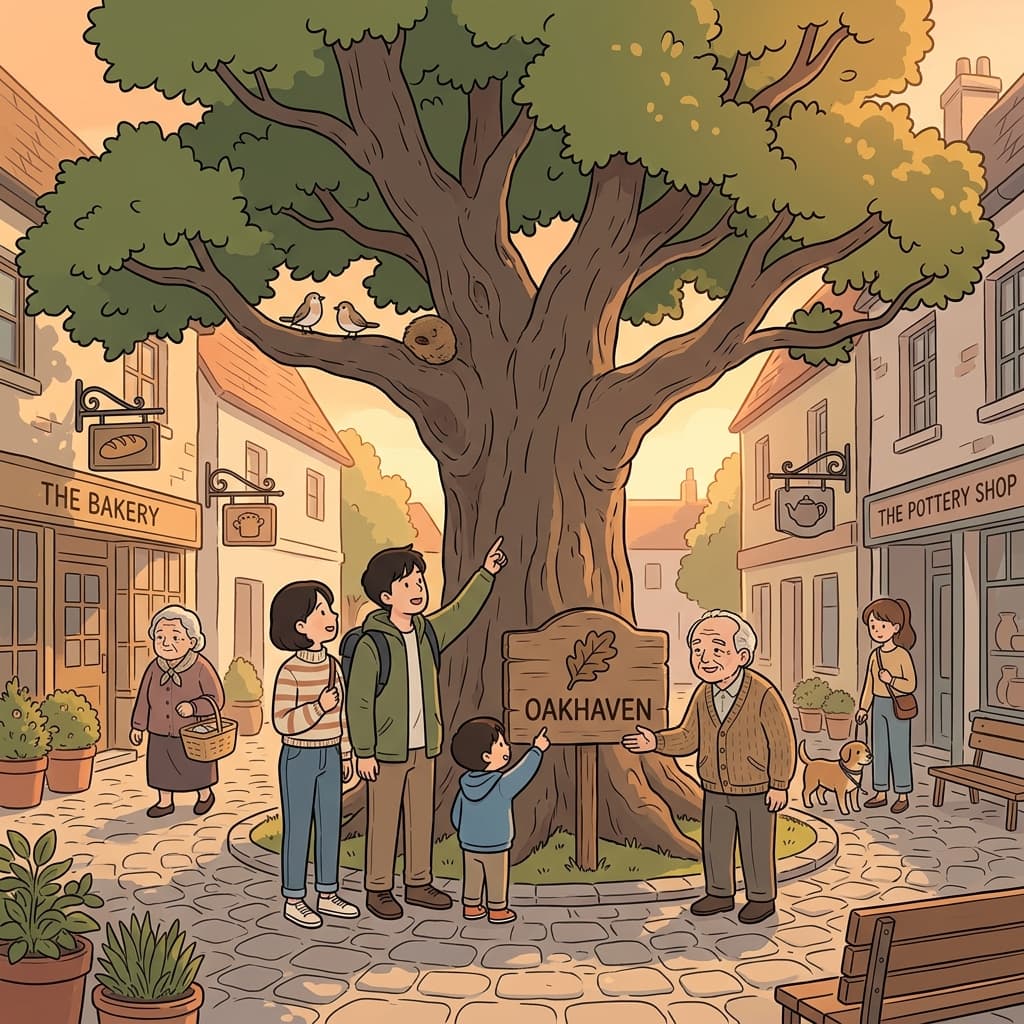 The town takes its name from the ancient oak tree in the square.