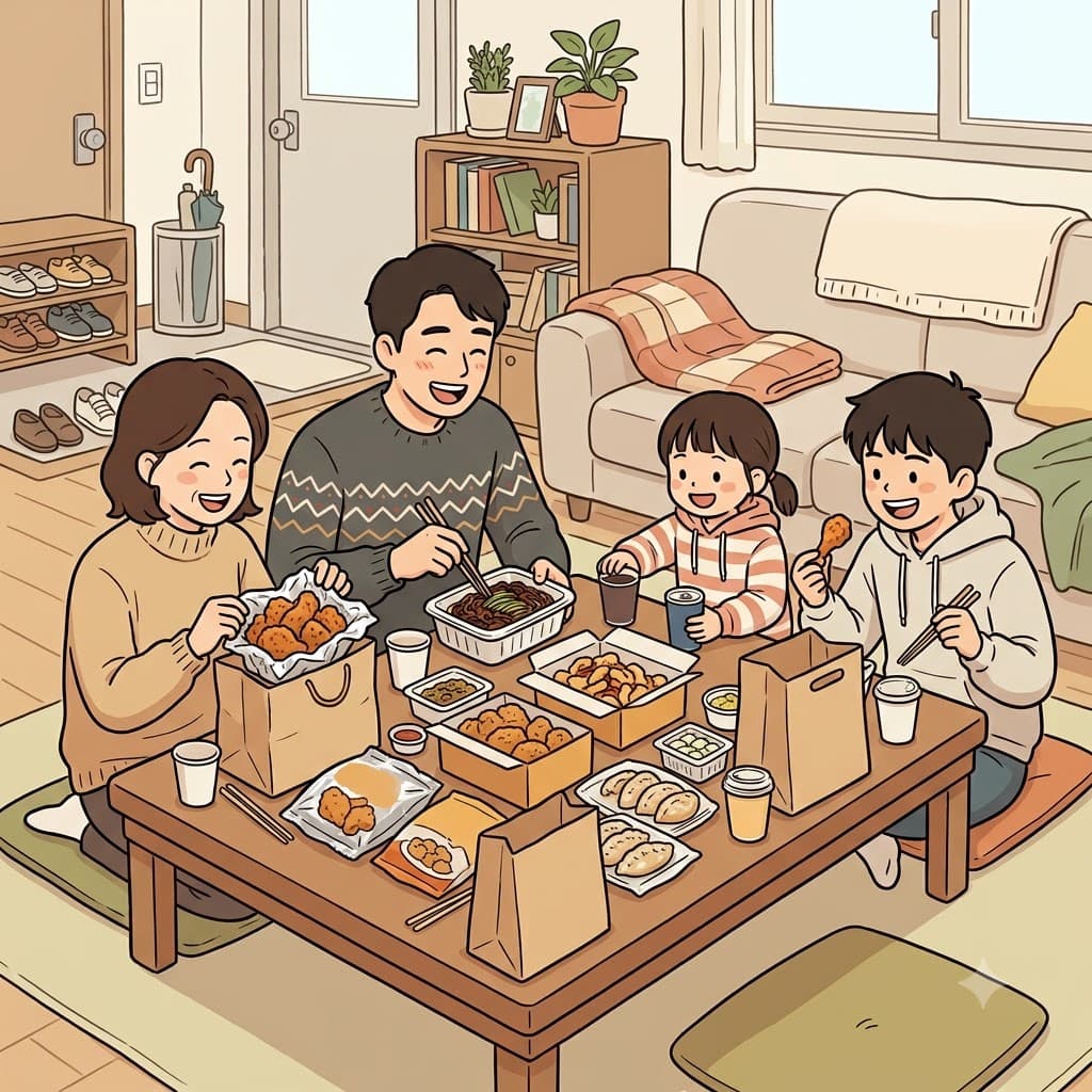 They ordered takeout and enjoyed dinner together at home.
