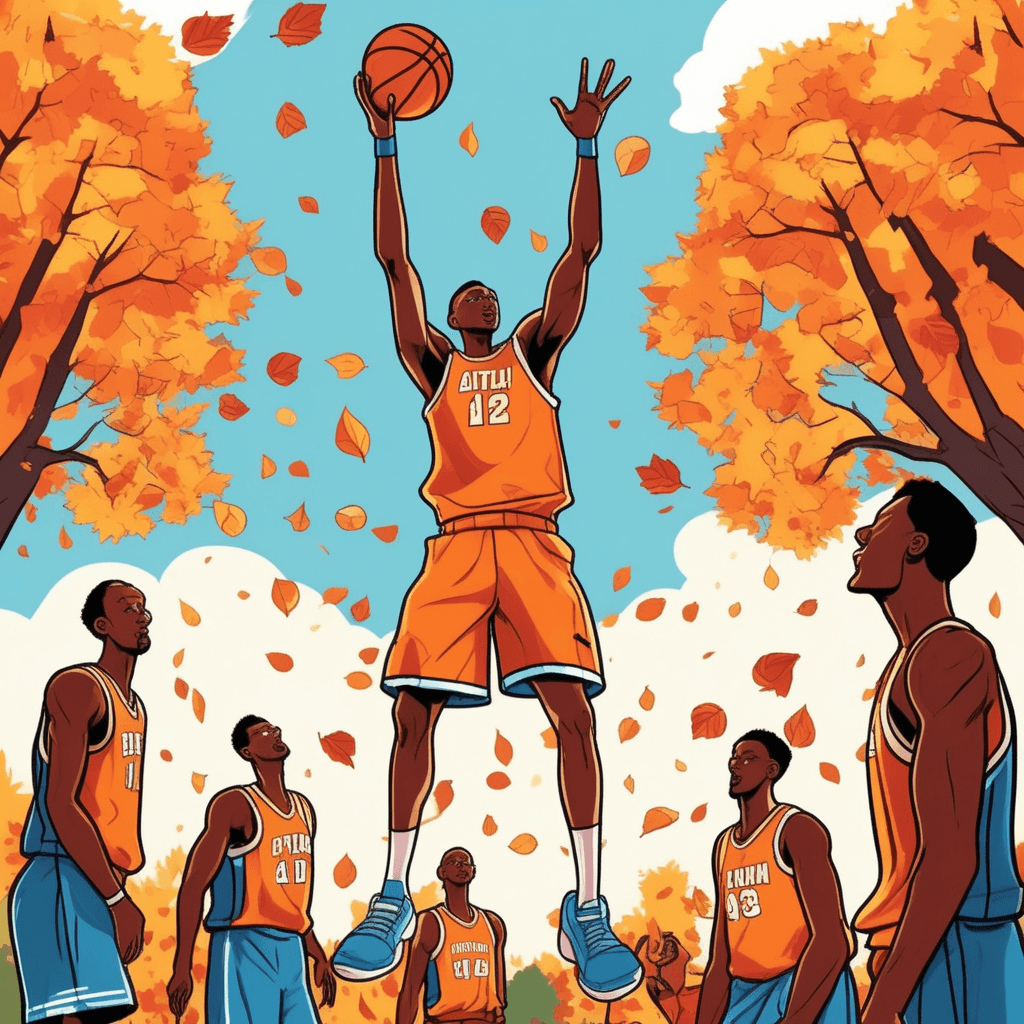 The tall player hears the call as leaves fall!