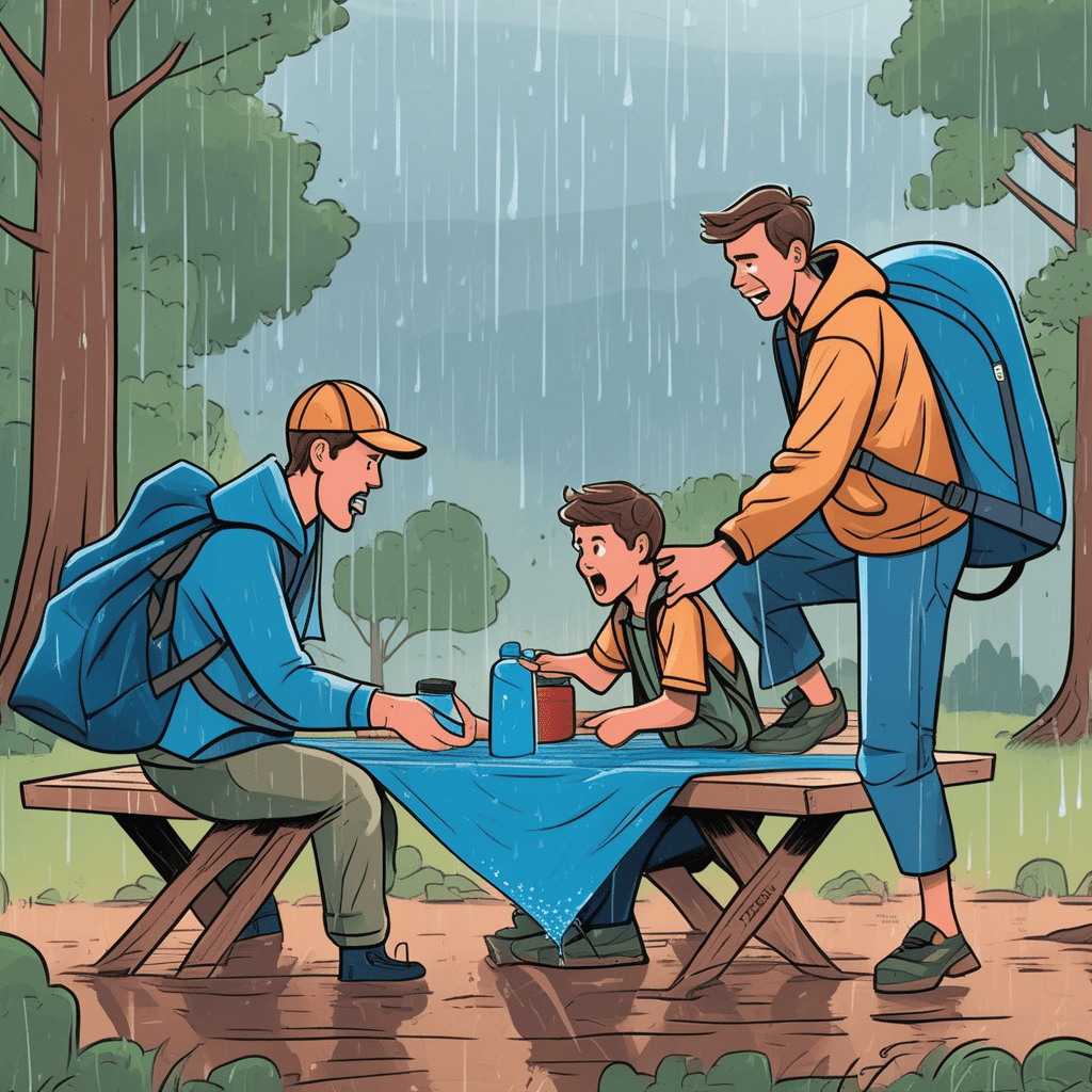 Waterproof tarp protecting camping gear