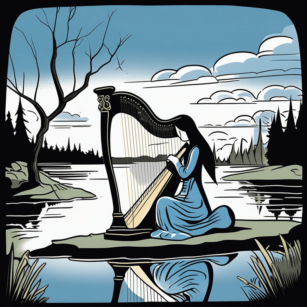The harp's melody battles the sharp wind tearing the tarp!