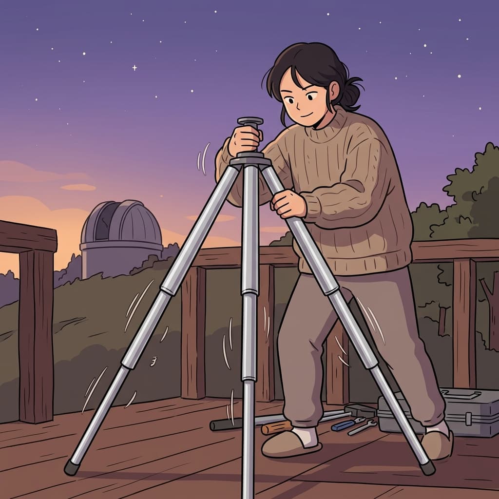 The astronomer's telescoping tripod extends smoothly to reach the perfect height.