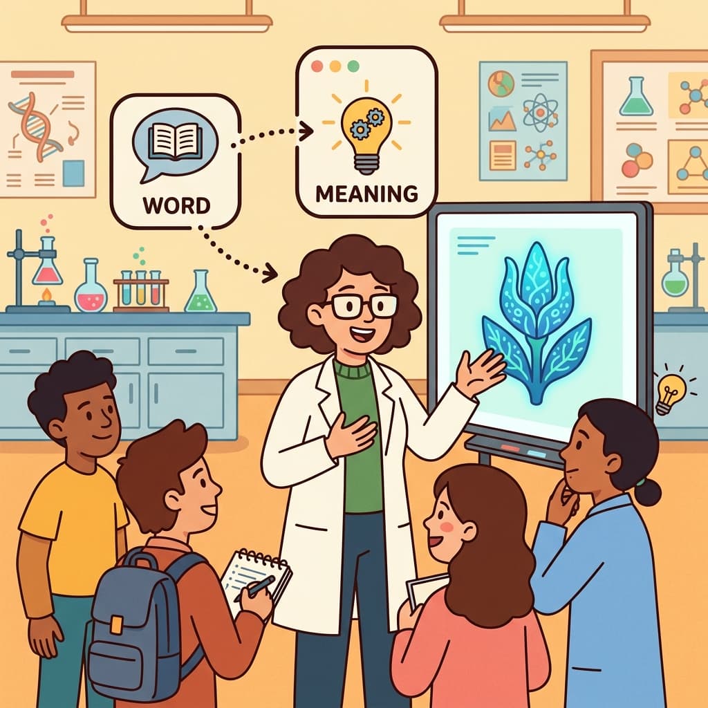 The scientific term helped explain the discovery. (WORD + MEANING = TERM → a specific word used for a particular idea)