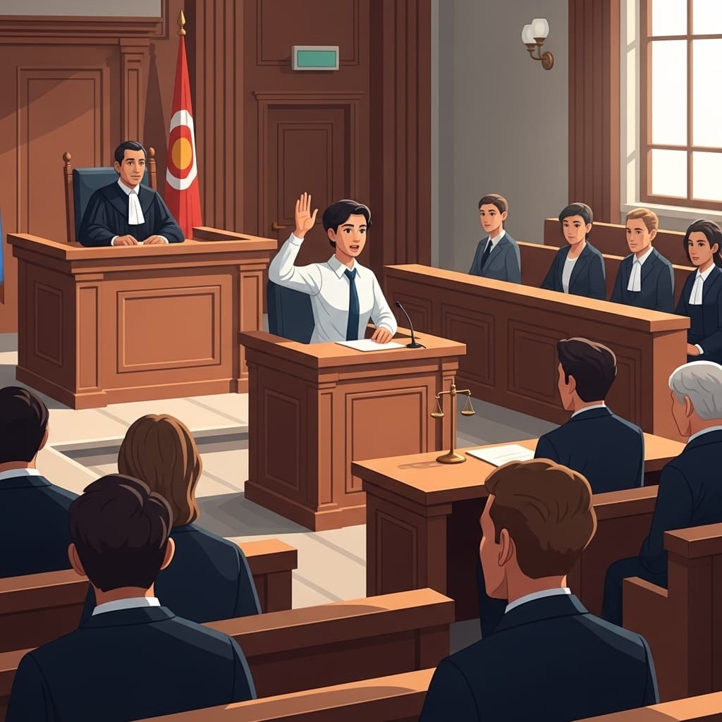 A witness gives testimony in court, speaking about what they saw.