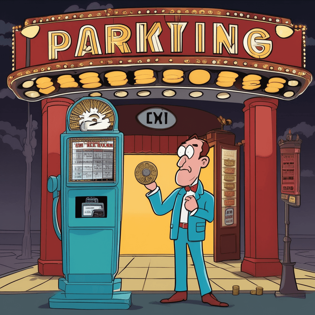 Peter checks the meter before entering the theater!