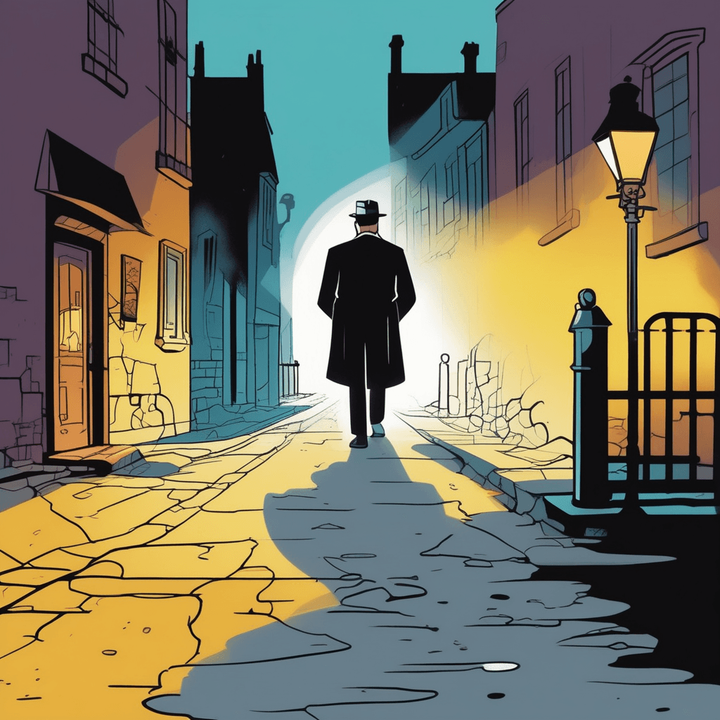 Evidence spread thinly in the dimly lit street, as he walks grimly!