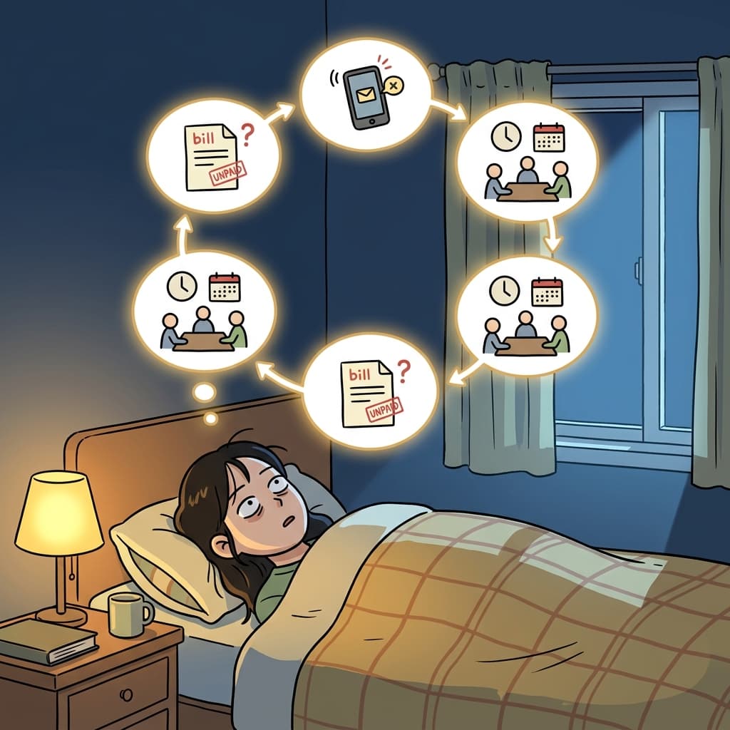 Her repeating thought pattern always circles back to the same worry before bed.