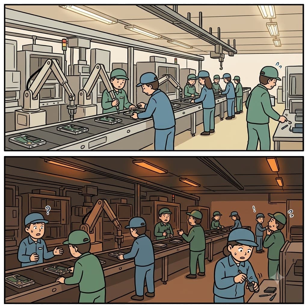The sudden power outage threw a monkey wrench into the works and delayed the entire production.