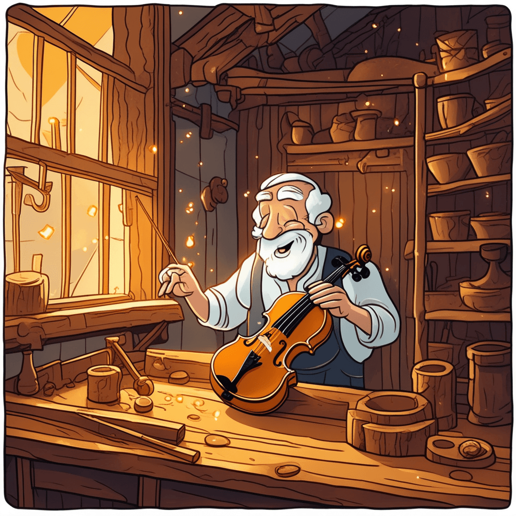 In amber light, he tests the timber for perfect timbre