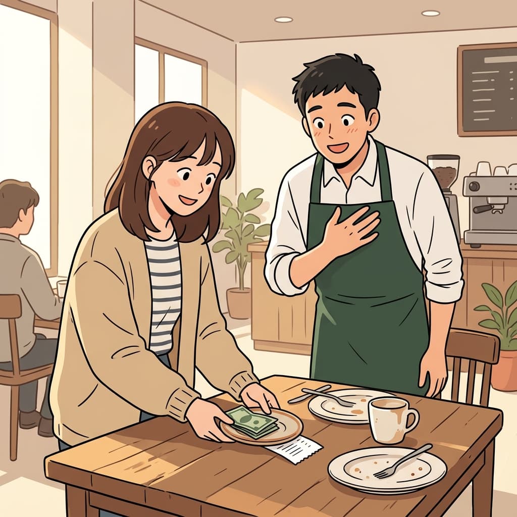 She left a generous tip on the cafe table after a lovely brunch.