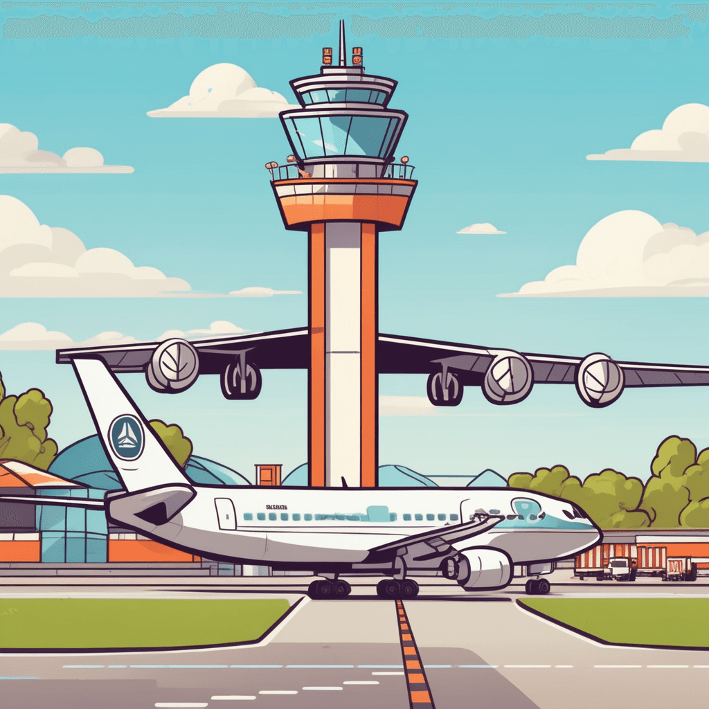 a commercial airplane descends toward the runway with its landing gear fully extended. The aircraft's wheels make contact with the asphalt as small puffs of smoke appear from the tires. The plane's nose gradually lowers as it settles completely onto the runway surface. Ground crew members with safety equipment watch from the sidelines, some pointing toward the aircraft. Airport vehicles wait nearby to guide the plane to its gate. the exact instant when an aircraft lands and settles on the ground