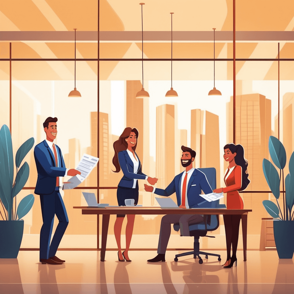 The real estate agent transacts the property sale with happy clients