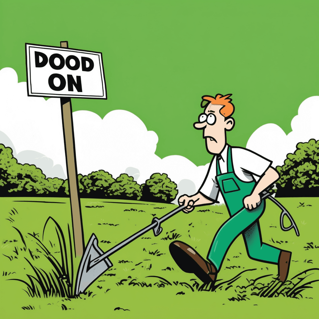 Stepping across forbidden grass, breaking the rules with every muddy footprint!