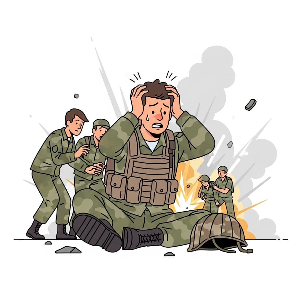 The soldier suffers trauma after the violent explosion.