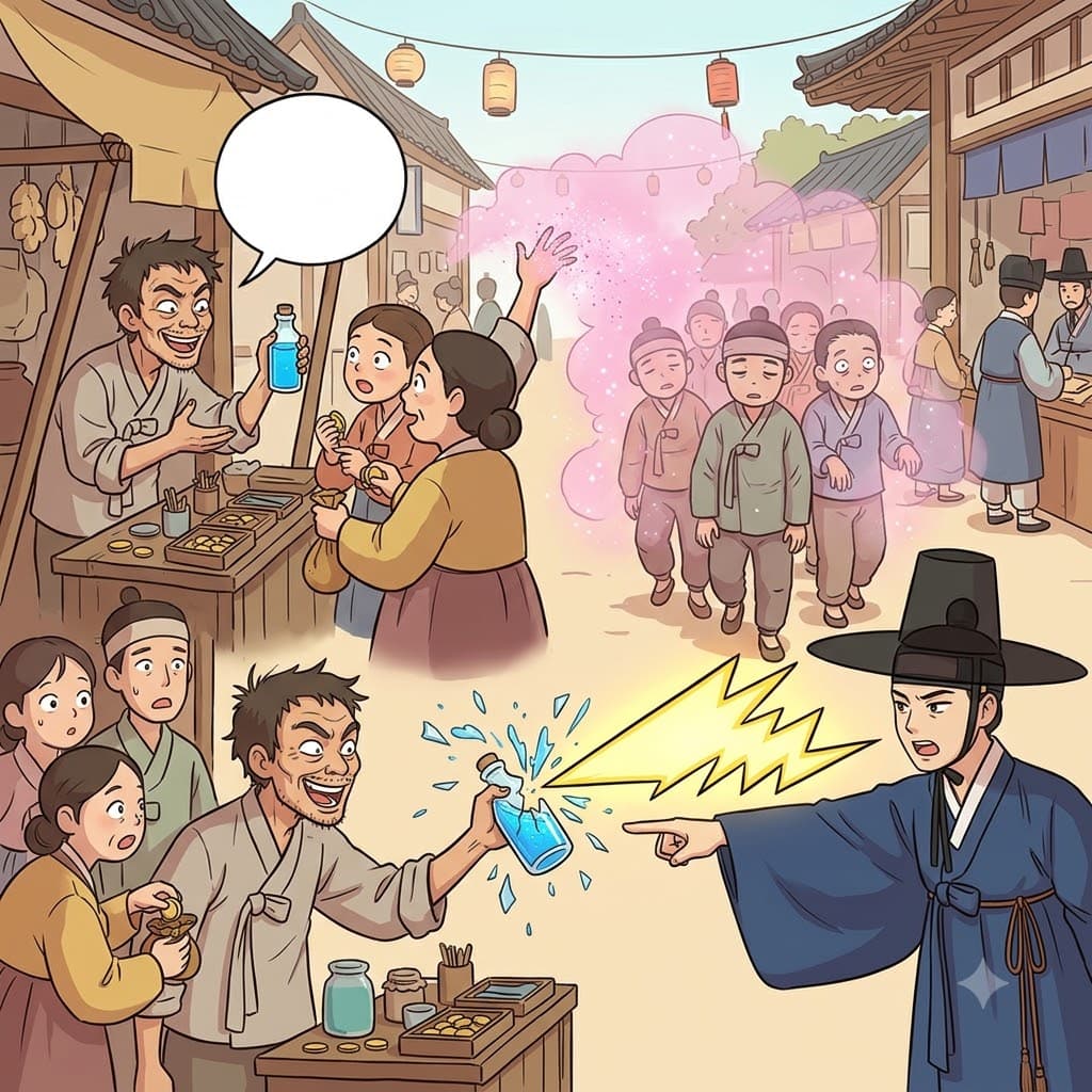 While the greedy merchant tried to enchant the crowd with fake magic, the wise scholar exposed the trick with a trenchant shout.