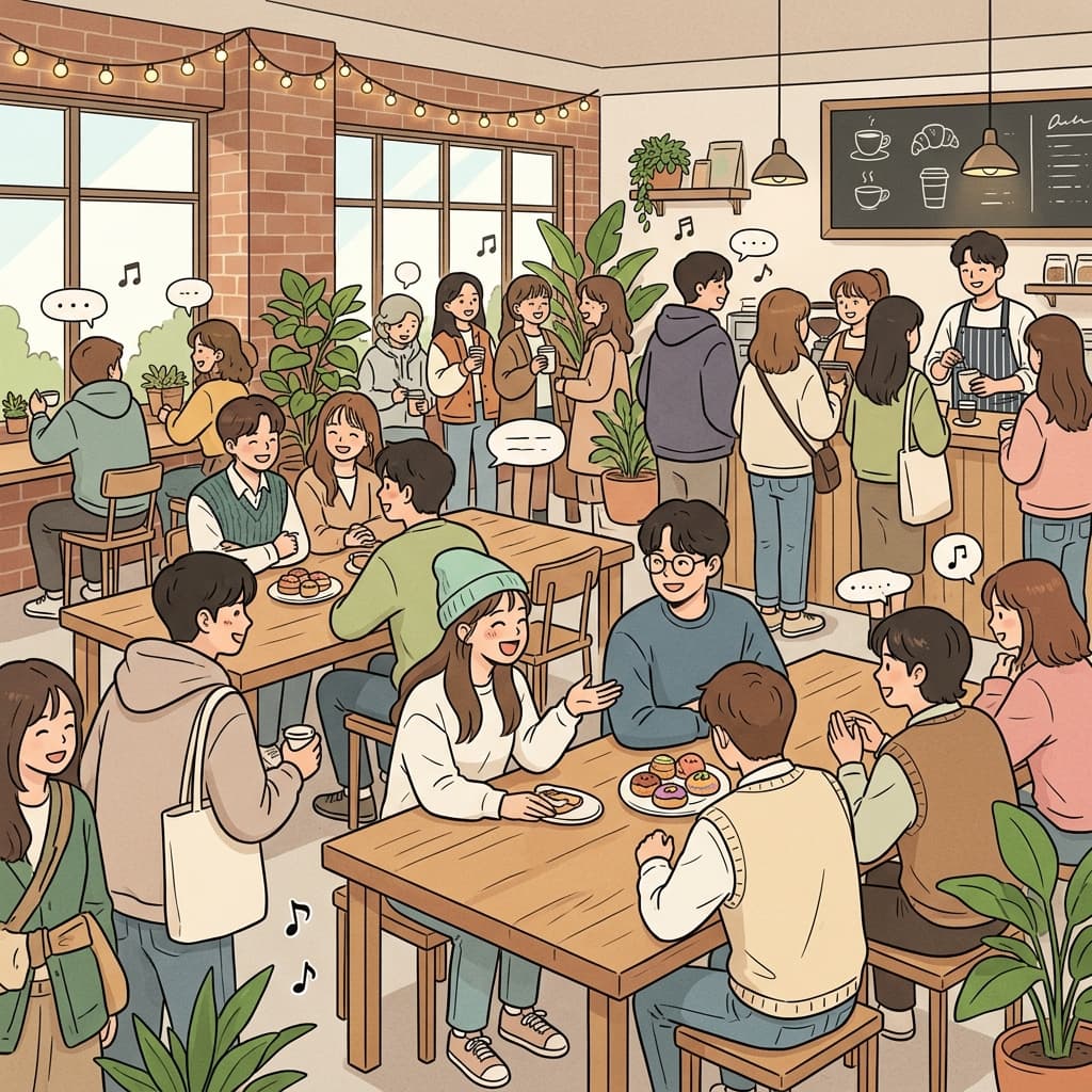 The trendy café felt friendly and lively throughout the day.