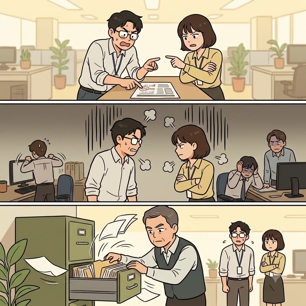 The trifling argument became stifling, so the manager stopped the meeting and began rifling through the files.