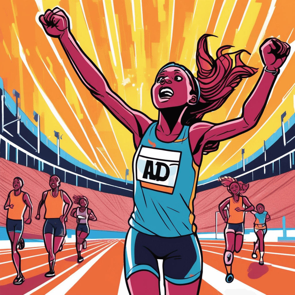 She crosses triumphantly and defiantly, as lights shine brilliantly!