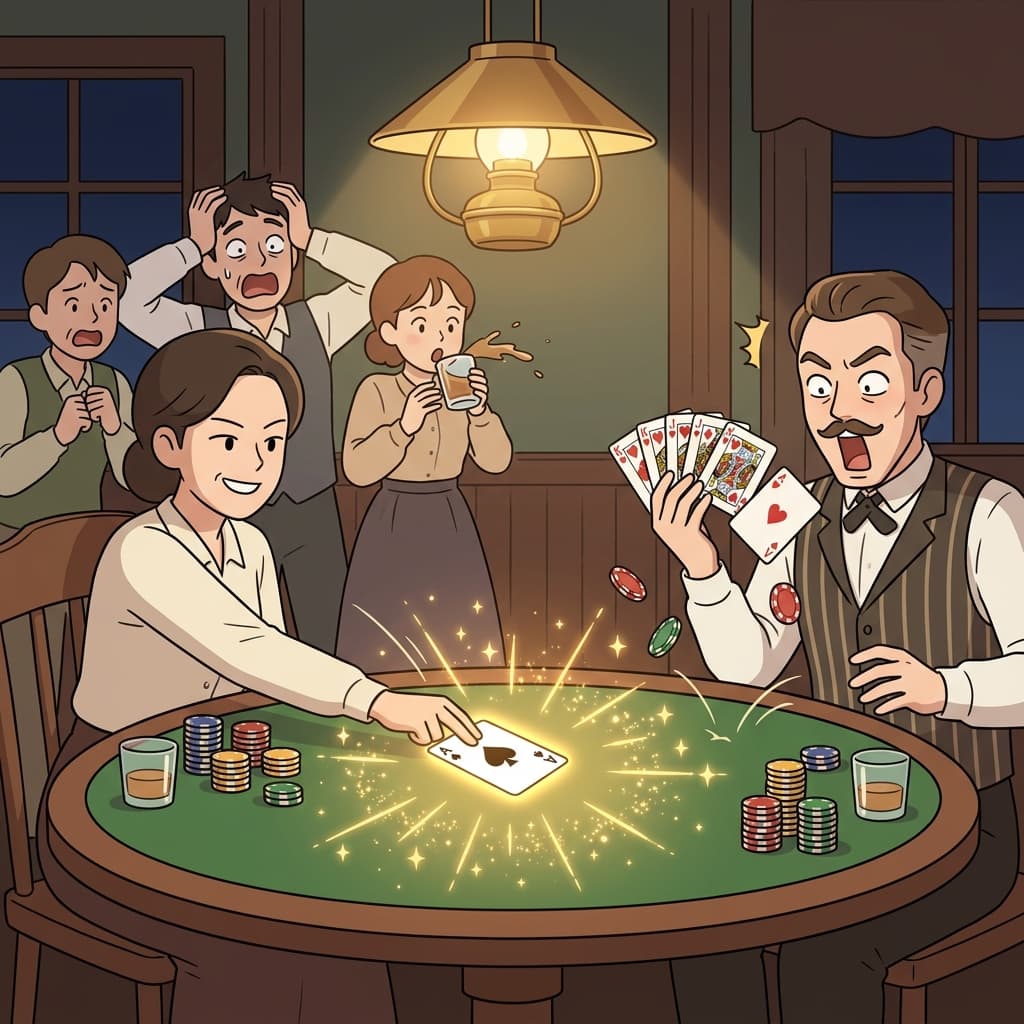 Her final ace trumps his winning hand at the poker table.