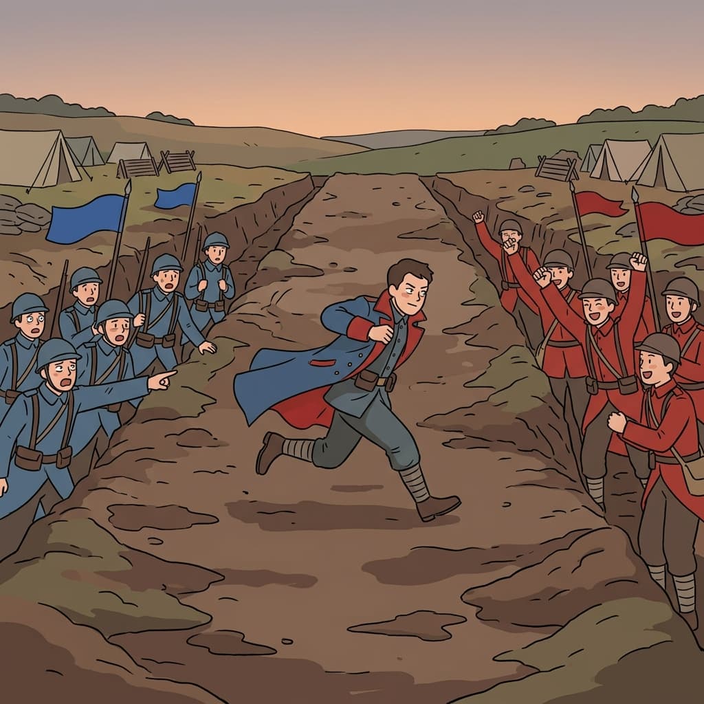 The turncoat sneaks across enemy lines, flipping his coat to switch sides.