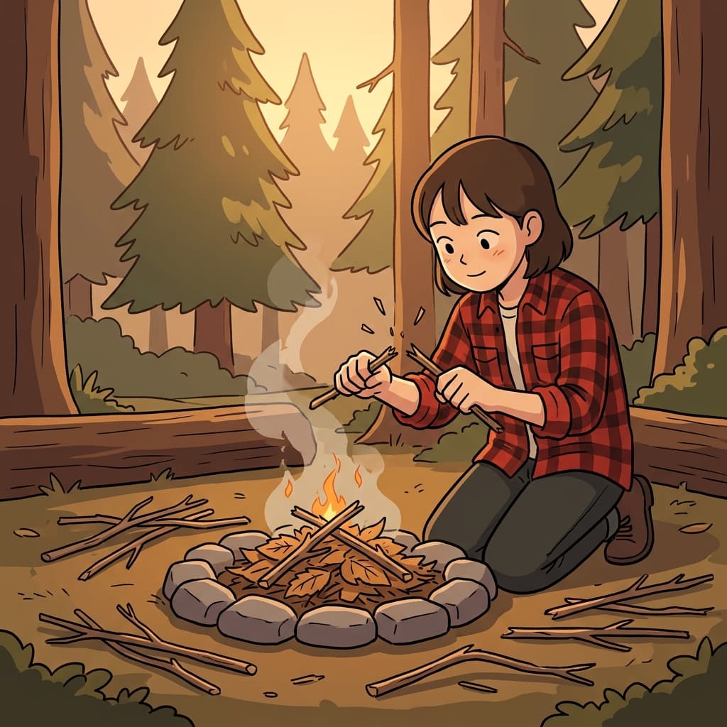 She snapped a dry twig to start the campfire.
