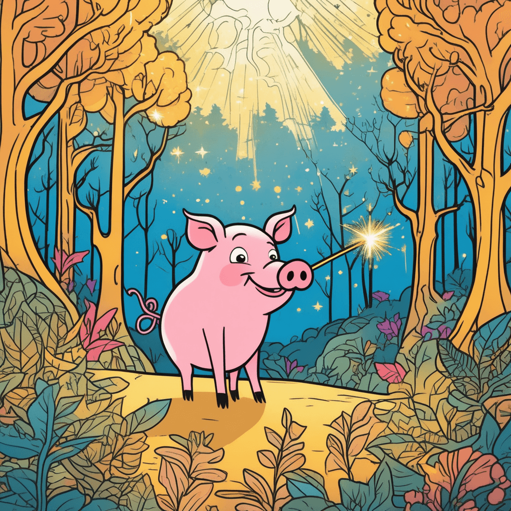 A little pig waves a twig and grows big!