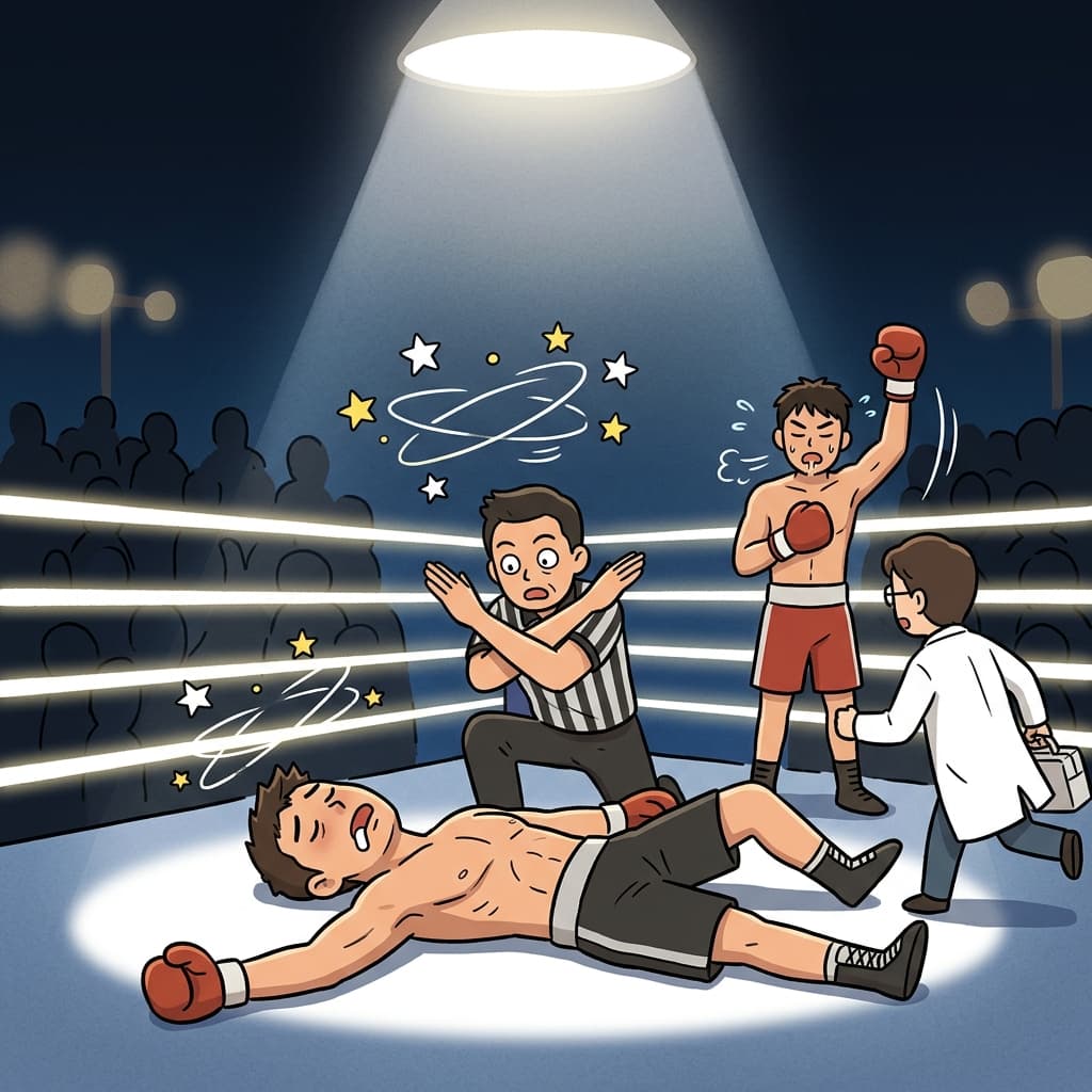 The boxer lay unconscious on the mat after a knockout punch.