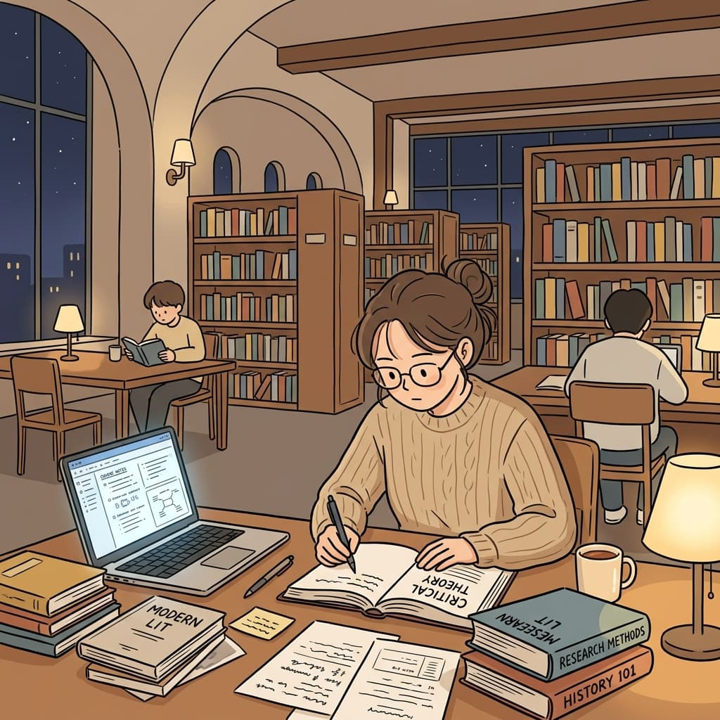 The undergraduate studied late at the university library.