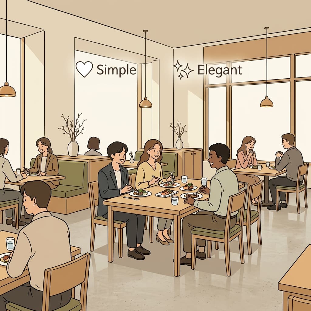 The restaurant's understated design created a calm and luxurious atmosphere.