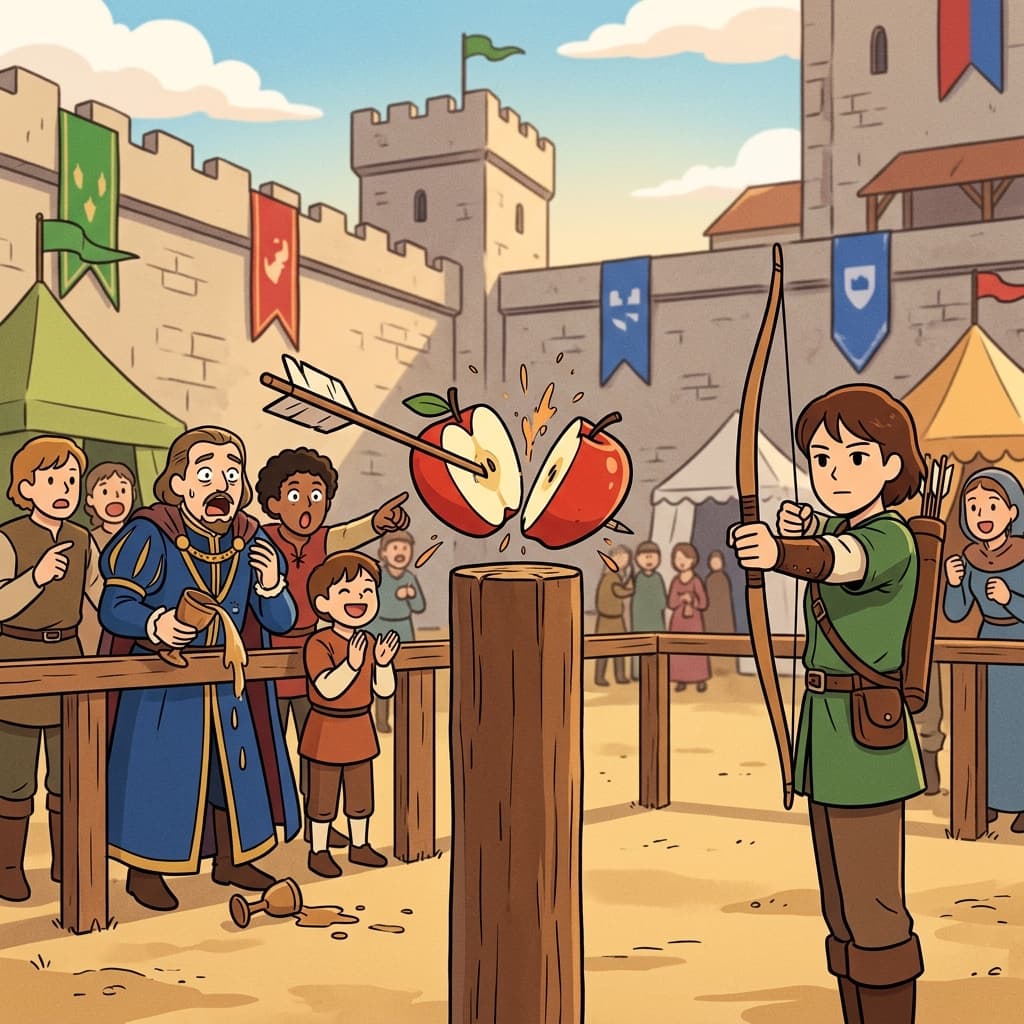 The archer's unerring arrow split the apple right down the middle.
